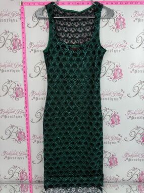Voodoo Vixen dress sequins sparkly Emerald Green Lace Overlay Midi Dress